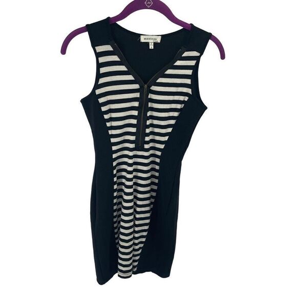 Monteau Women's Black and White Stripe Sheath Dress Small bodycon - Picture 2 of 9